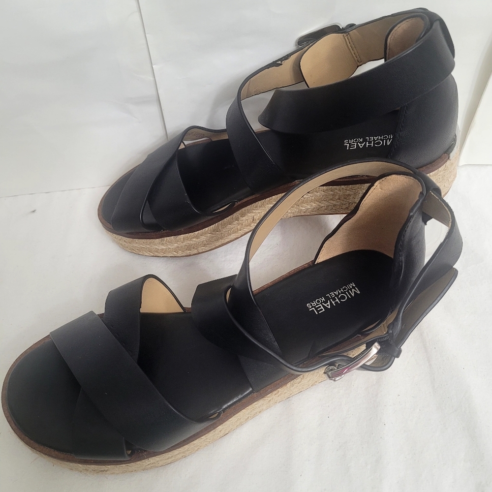 Michael Kors Black Leather Espadrille Sandals "Darby", Brand-new, Size 8.5 - Picture 13 of 14